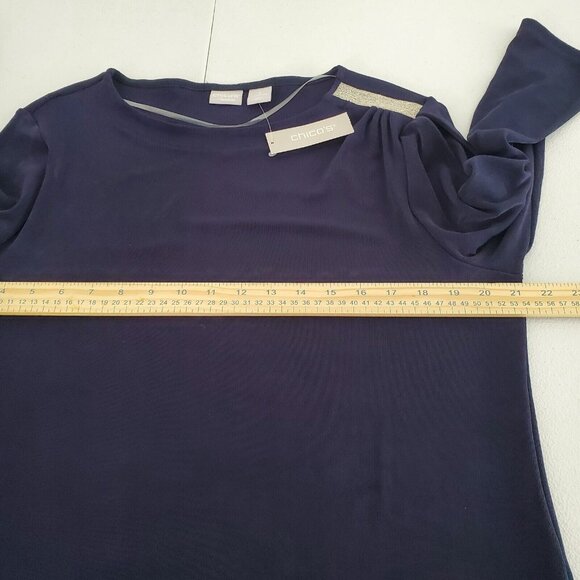 Chicos Travelers Womens Cut Out Beaded Shoulder Tunic Top Size 3 US XL Slinky - Picture 9 of 11